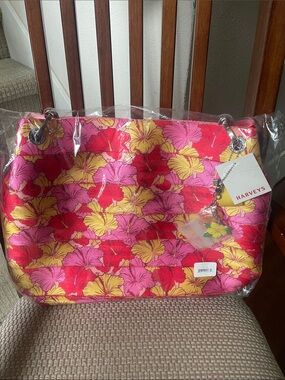 Harveys Pink, Red & Yellow Hibiscus Large Hobo Floral Tote